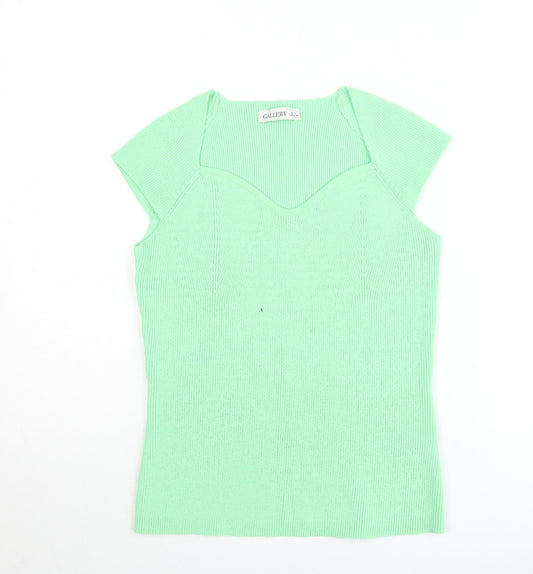 Additional front view of Gallery women’s green knit short sleeve sweetheart neck t-shirt s