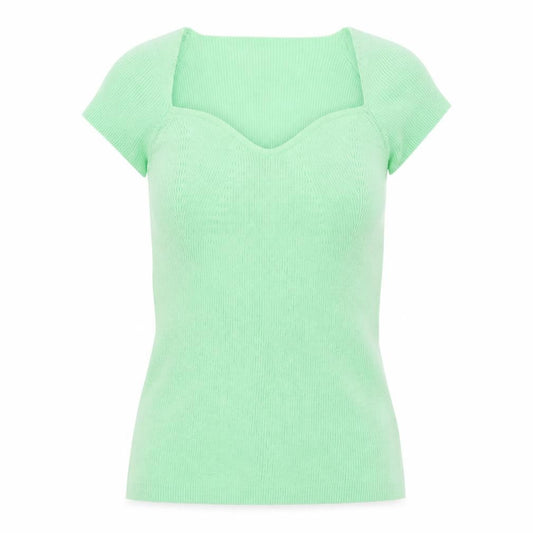 Front view of Gallery women’s green knit short sleeve sweetheart neck t-shirt s