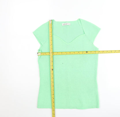 Gallery Womens Green Knit Short Sleeve Sweetheart Neck T-Shirt S