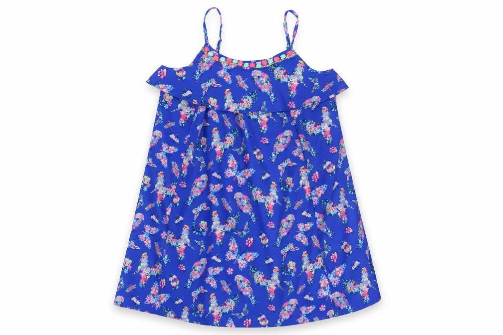 Front view of Monsoon Teens Blue Floral Spaghetti Strap Ruffle Cotton Top 11 Yrs