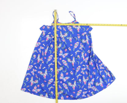 Monsoon Teens Blue Floral Spaghetti Strap Ruffle Cotton Top 11 Yrs