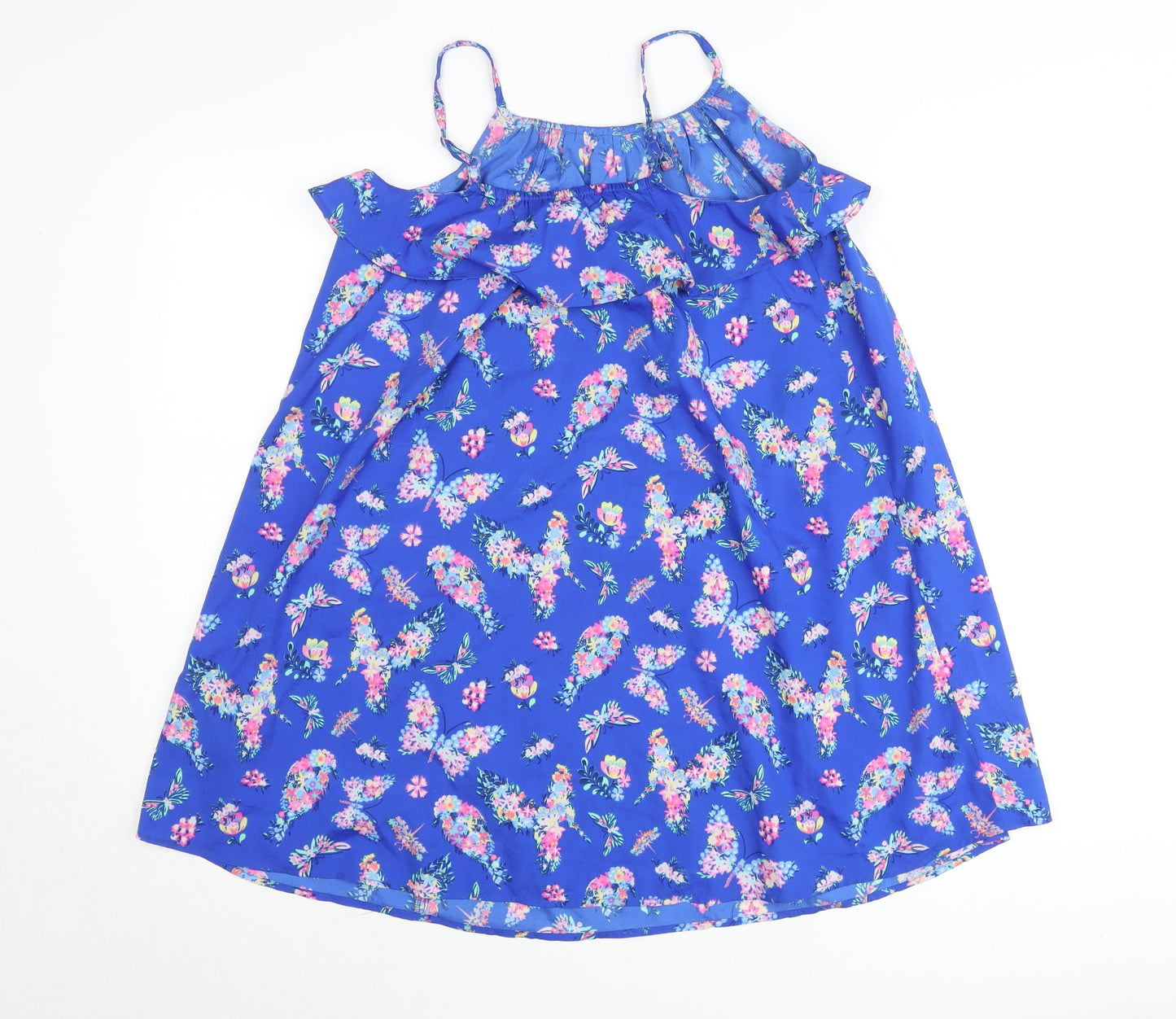 Monsoon Teens Blue Floral Spaghetti Strap Ruffle Cotton Top 11 Yrs