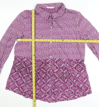 White Stuff Women's Purple Button-Up Blouse UK 14 Cotton Long Sleeve Bohemian Top