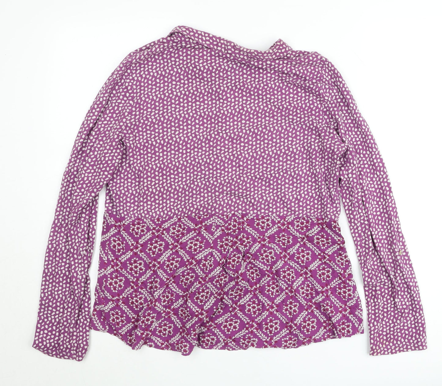 White Stuff Women's Purple Button-Up Blouse UK 14 Cotton Long Sleeve Bohemian Top