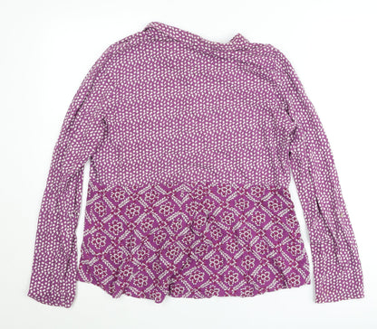 White Stuff Women's Purple Button-Up Blouse UK 14 Cotton Long Sleeve Bohemian Top
