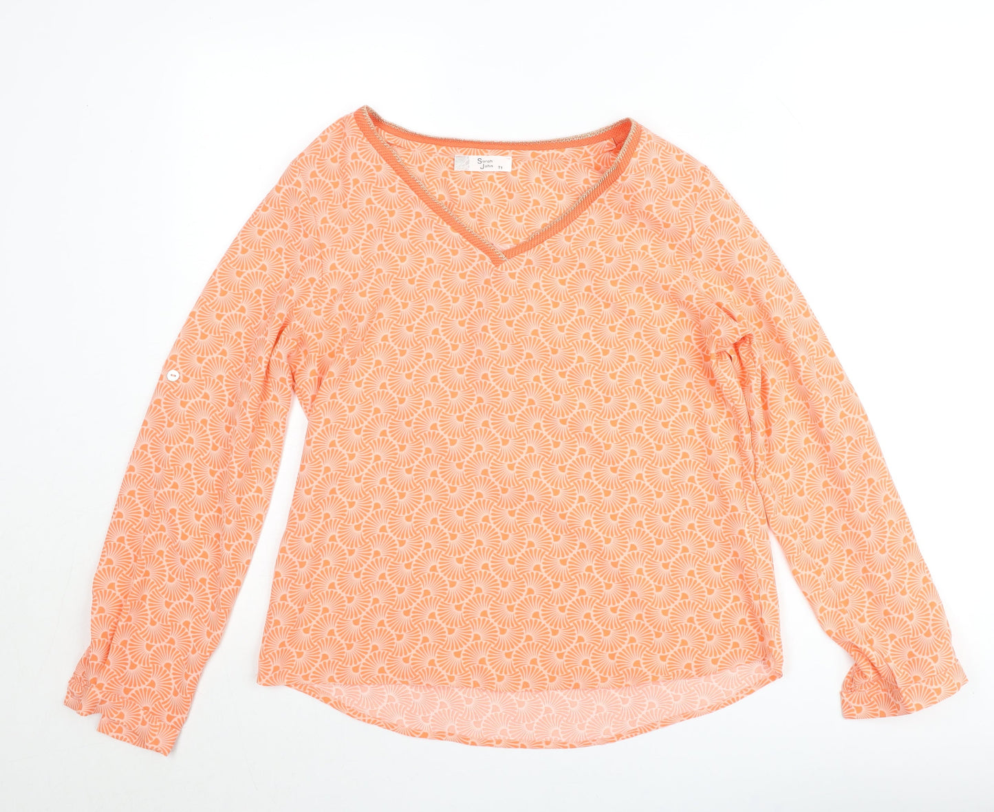 Sarah John Women's Orange Geometric Viscose Tunic Blouse M