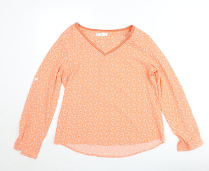 Sarah John Women's Orange Geometric Viscose Tunic Blouse M