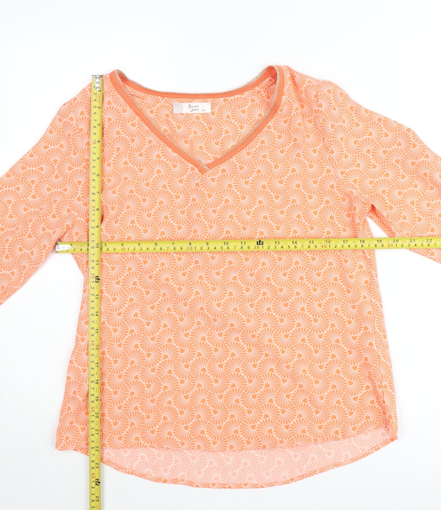 Sarah John Women's Orange Geometric Viscose Tunic Blouse M