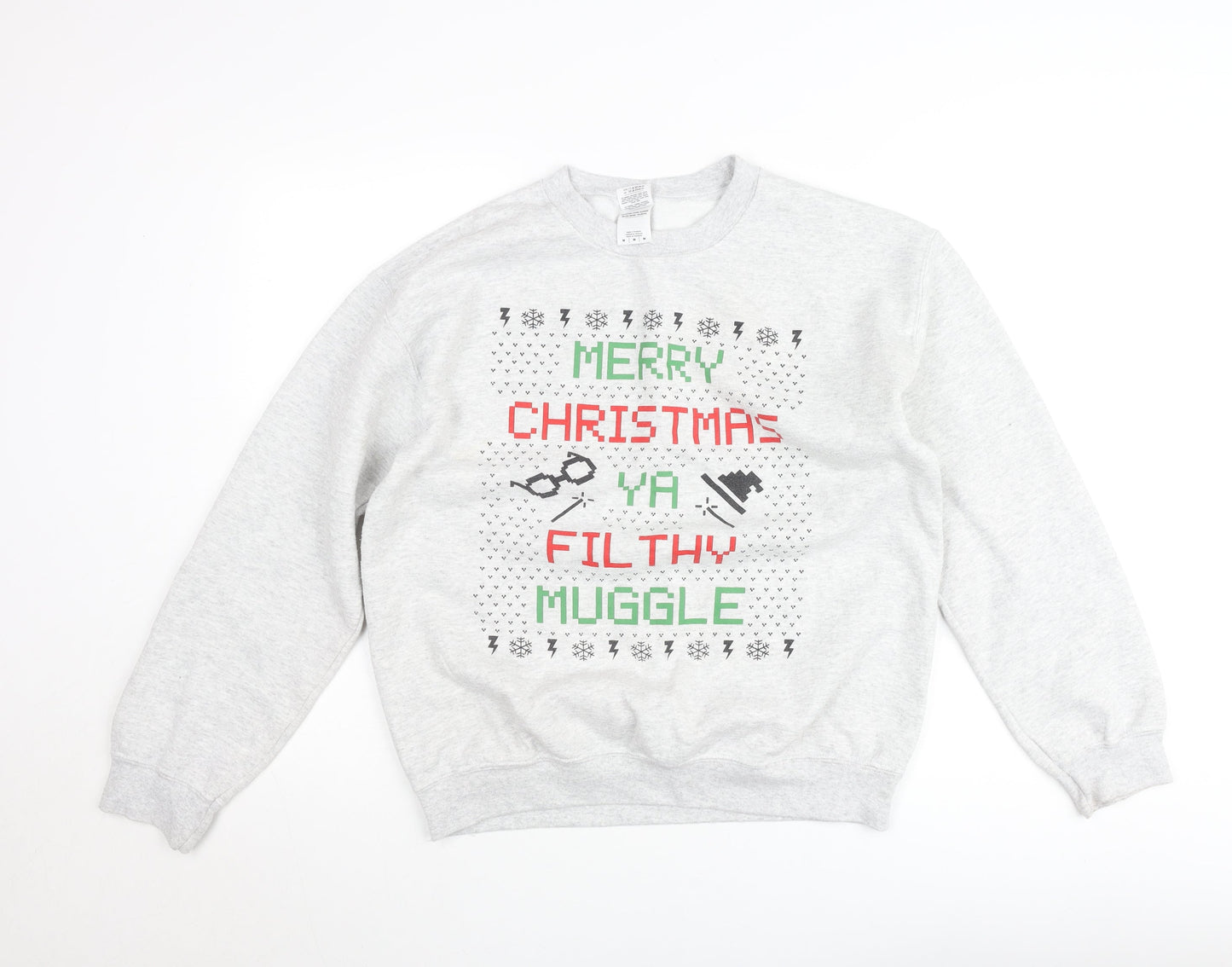 Gildan Women's Grey Christmas Sweatshirt Medium Filthy Muggle Print