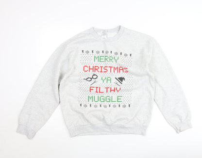 Gildan Women's Grey Christmas Sweatshirt Medium Filthy Muggle Print
