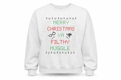 Gildan Women's Grey Christmas Sweatshirt Medium Filthy Muggle Print