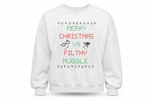 Gildan Women's Grey Christmas Sweatshirt Medium Filthy Muggle Print