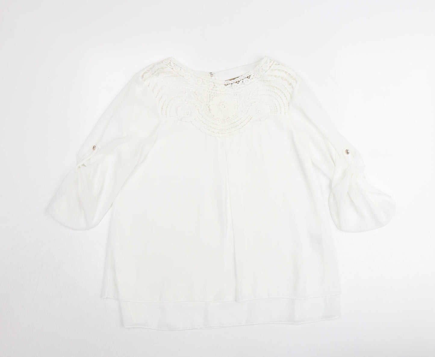 Pala D’Oro Women White Lace Chiffon Tunic Blouse Size L