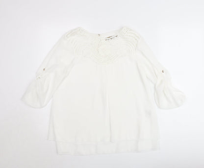 Pala D’Oro Women White Lace Chiffon Tunic Blouse Size L
