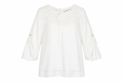 Pala D’Oro Women White Lace Chiffon Tunic Blouse Size L