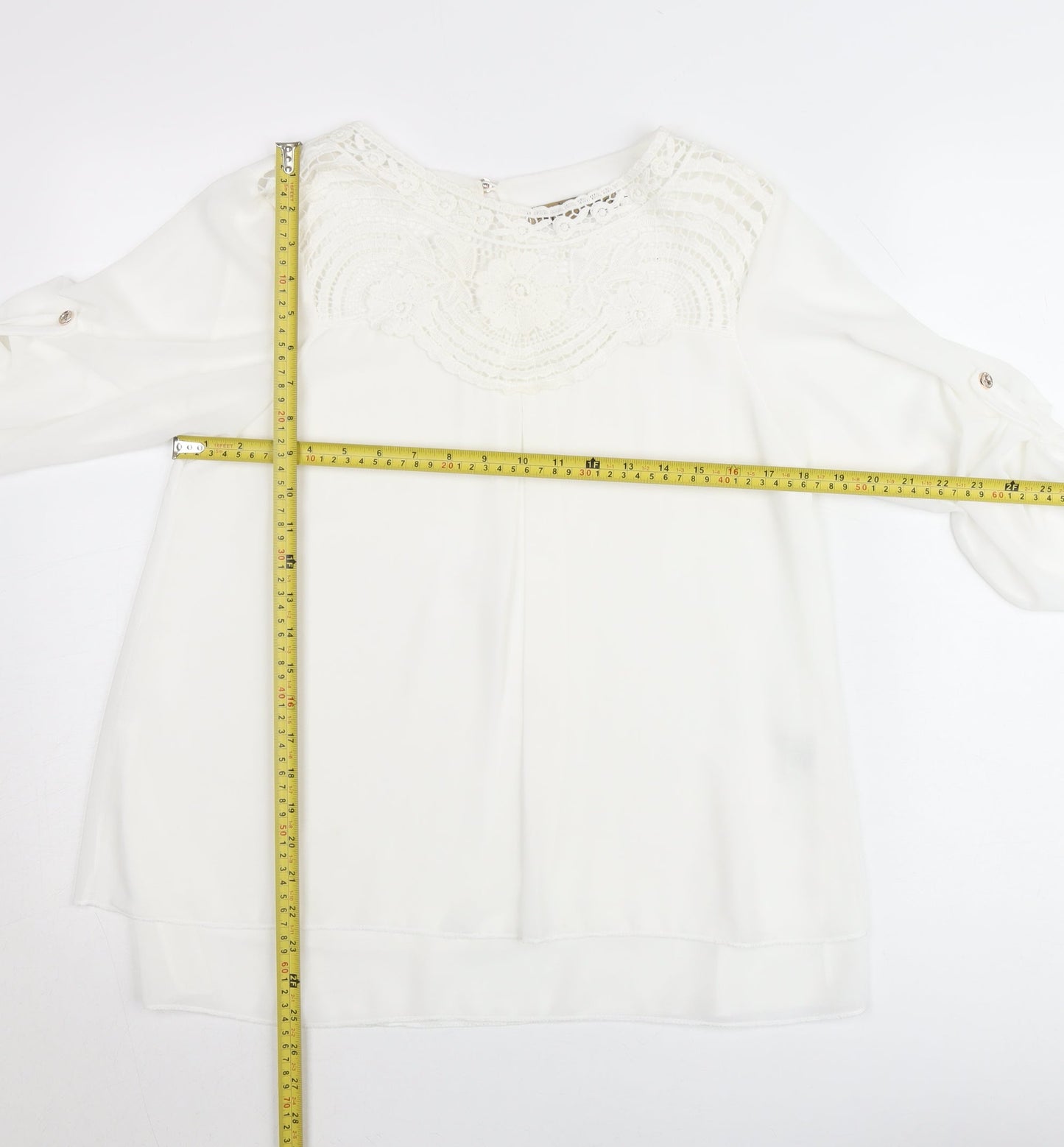 Pala D’Oro Women White Lace Chiffon Tunic Blouse Size L