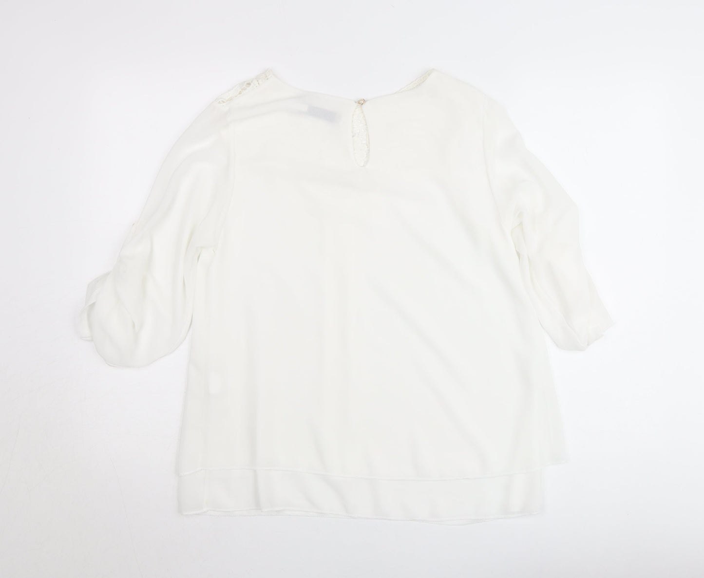 Pala D’Oro Women White Lace Chiffon Tunic Blouse Size L