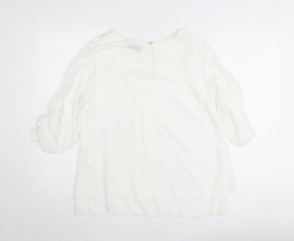 Pala D’Oro Women White Lace Chiffon Tunic Blouse Size L
