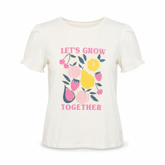 Dunnes Womens White Fruit Print Crew Neck Cotton T-Shirt Size 12
