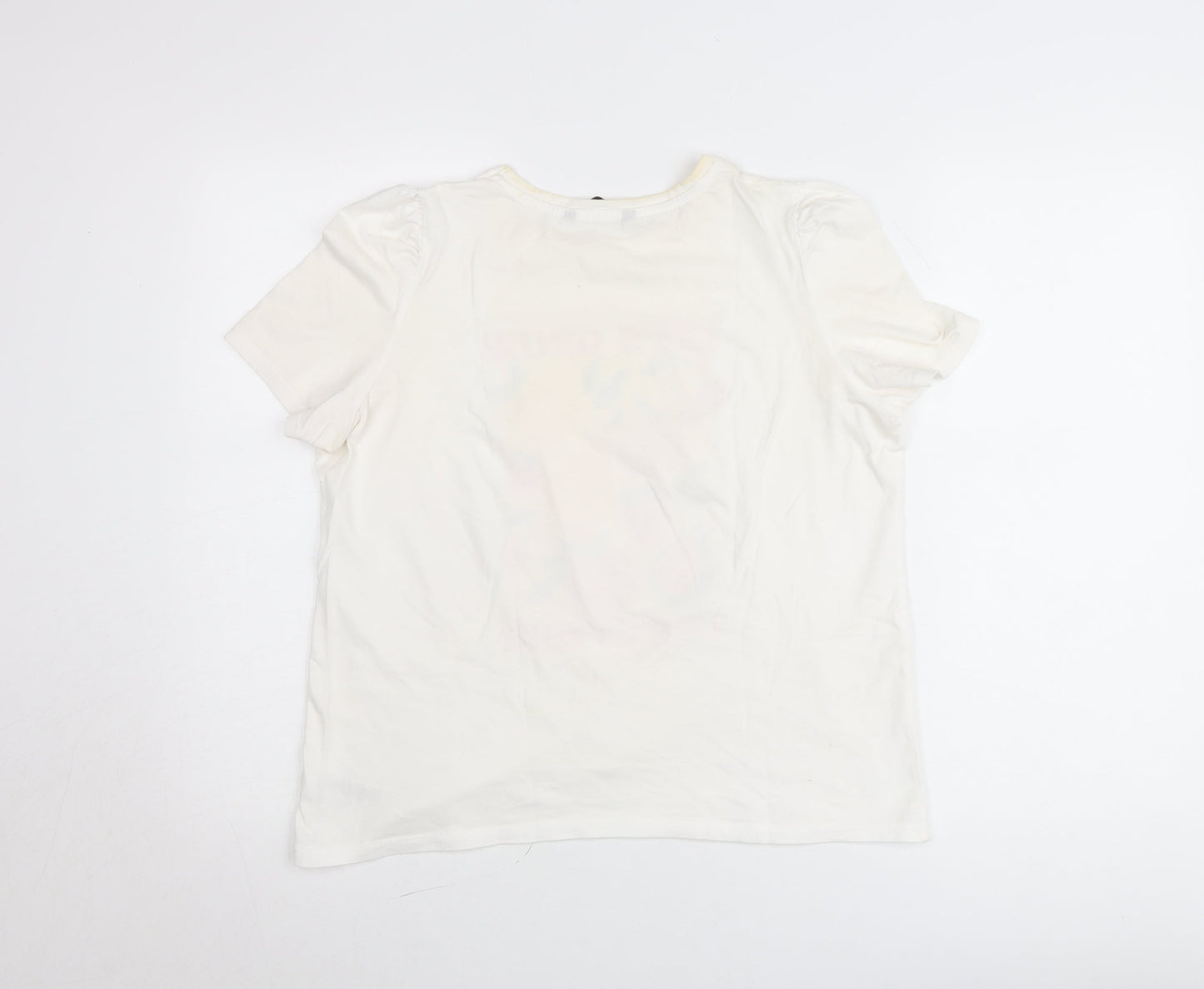 Dunnes Womens White Fruit Print Crew Neck Cotton T-Shirt Size 12