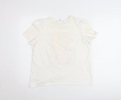 Dunnes Womens White Fruit Print Crew Neck Cotton T-Shirt Size 12