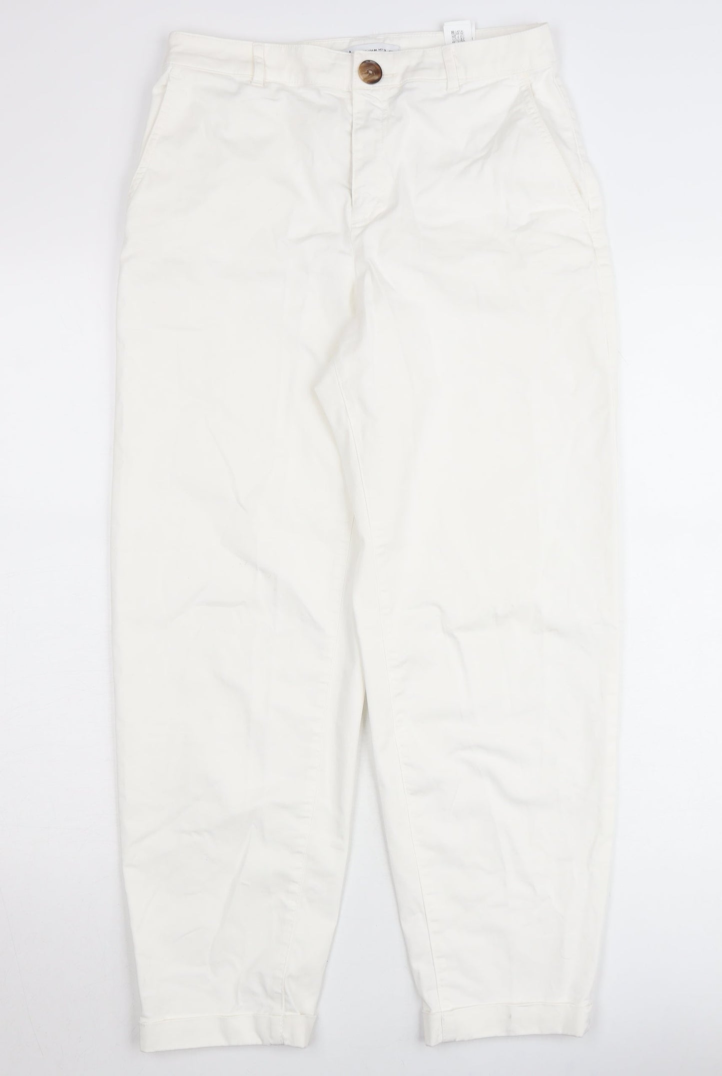 ZARA Women Ivory Tapered Cotton Stretch Jeans Size 8 Regular