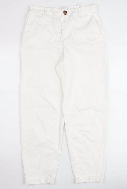 ZARA Women Ivory Tapered Cotton Stretch Jeans Size 8 Regular
