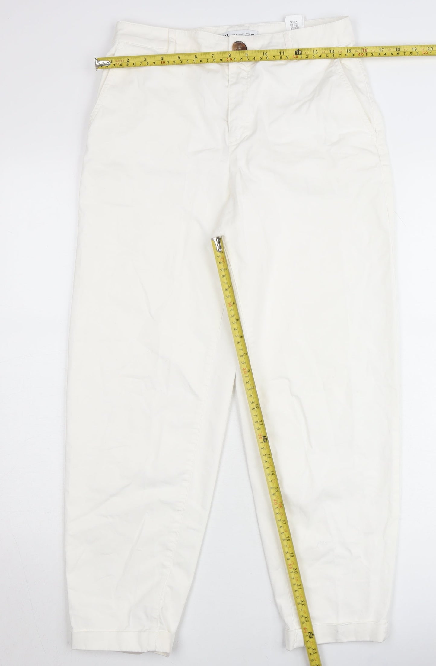 ZARA Women Ivory Tapered Cotton Stretch Jeans Size 8 Regular