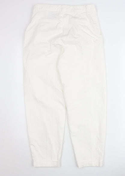 ZARA Women Ivory Tapered Cotton Stretch Jeans Size 8 Regular