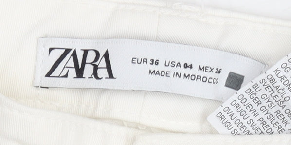 ZARA Women Ivory Tapered Cotton Stretch Jeans Size 8 Regular