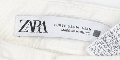 ZARA Women Ivory Tapered Cotton Stretch Jeans Size 8 Regular