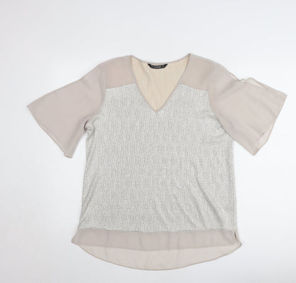 Dunnes Women Beige V-Neck Short Sleeve Chiffon Blouse Size 12