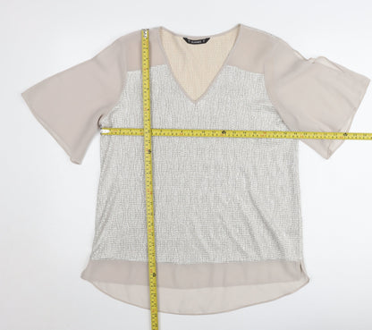 Dunnes Women Beige V-Neck Short Sleeve Chiffon Blouse Size 12