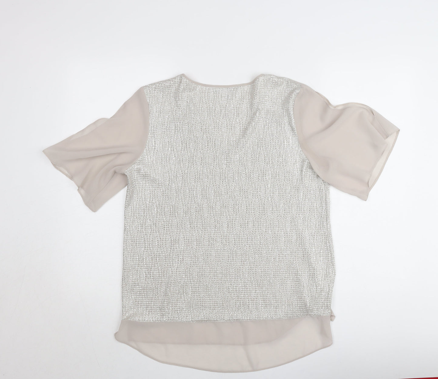 Dunnes Women Beige V-Neck Short Sleeve Chiffon Blouse Size 12
