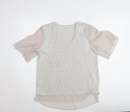 Dunnes Women Beige V-Neck Short Sleeve Chiffon Blouse Size 12