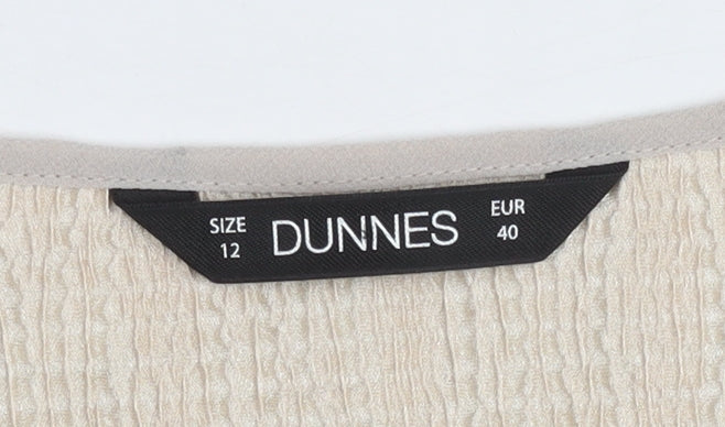 Dunnes Women Beige V-Neck Short Sleeve Chiffon Blouse Size 12