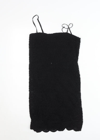 Zara Women Black Lace Bodycon Dress Size 12 Sleeveless Knee Length
