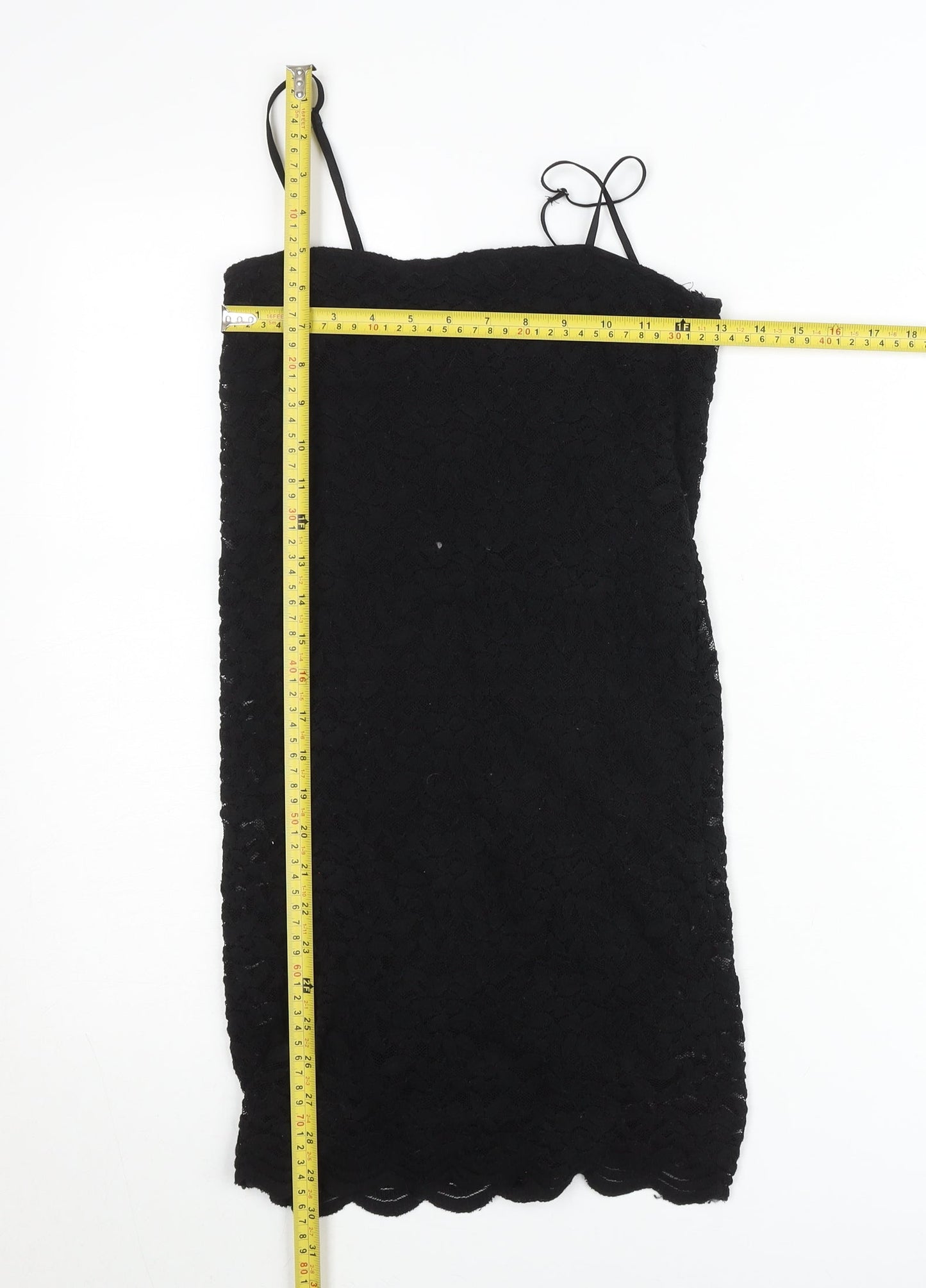 Zara Women Black Lace Bodycon Dress Size 12 Sleeveless Knee Length