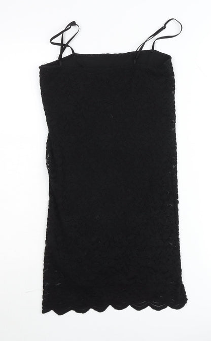 Zara Women Black Lace Bodycon Dress Size 12 Sleeveless Knee Length