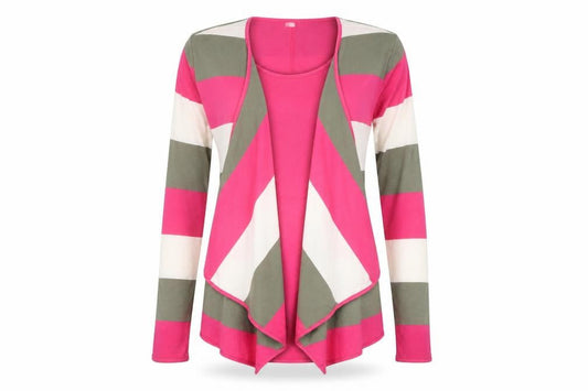 Paco Collection Women’s Pink Striped Long Sleeve Open Cardigan L