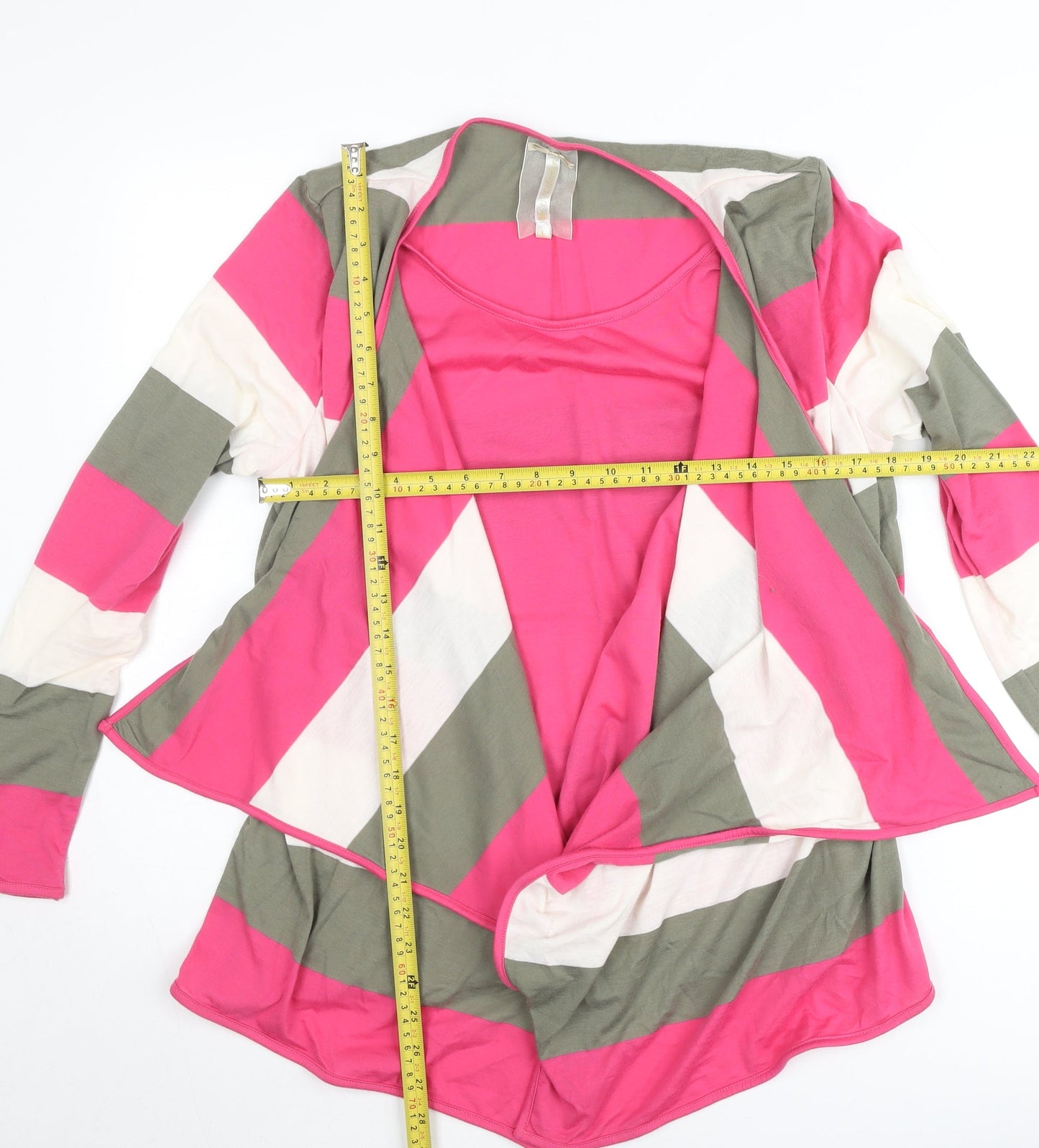 Paco Collection Women’s Pink Striped Long Sleeve Open Cardigan L