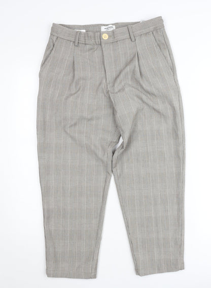 Jack & Jones Men’s Grey Check Chino Trousers Size M Regular Fit