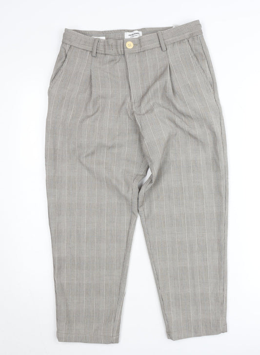 Jack & Jones Men’s Grey Check Chino Trousers Size M Regular Fit