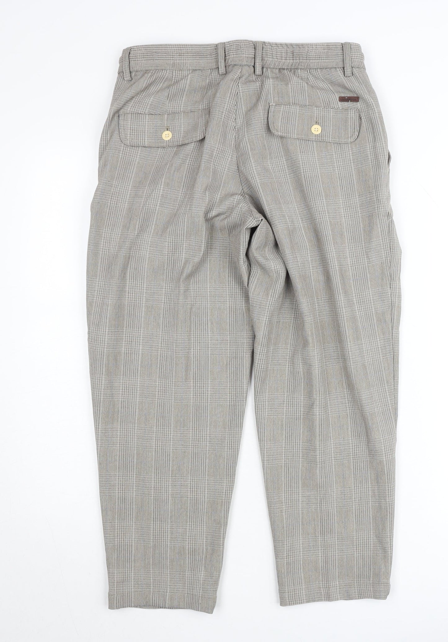 Jack & Jones Men’s Grey Check Chino Trousers Size M Regular Fit