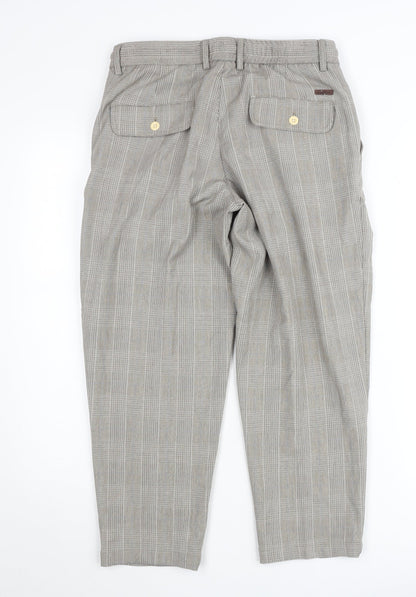 Jack & Jones Men’s Grey Check Chino Trousers Size M Regular Fit