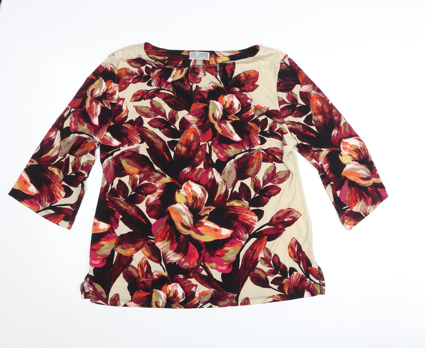 JM Collection Petite Women's Beige Floral 3/4 Sleeve Tunic Blouse XL