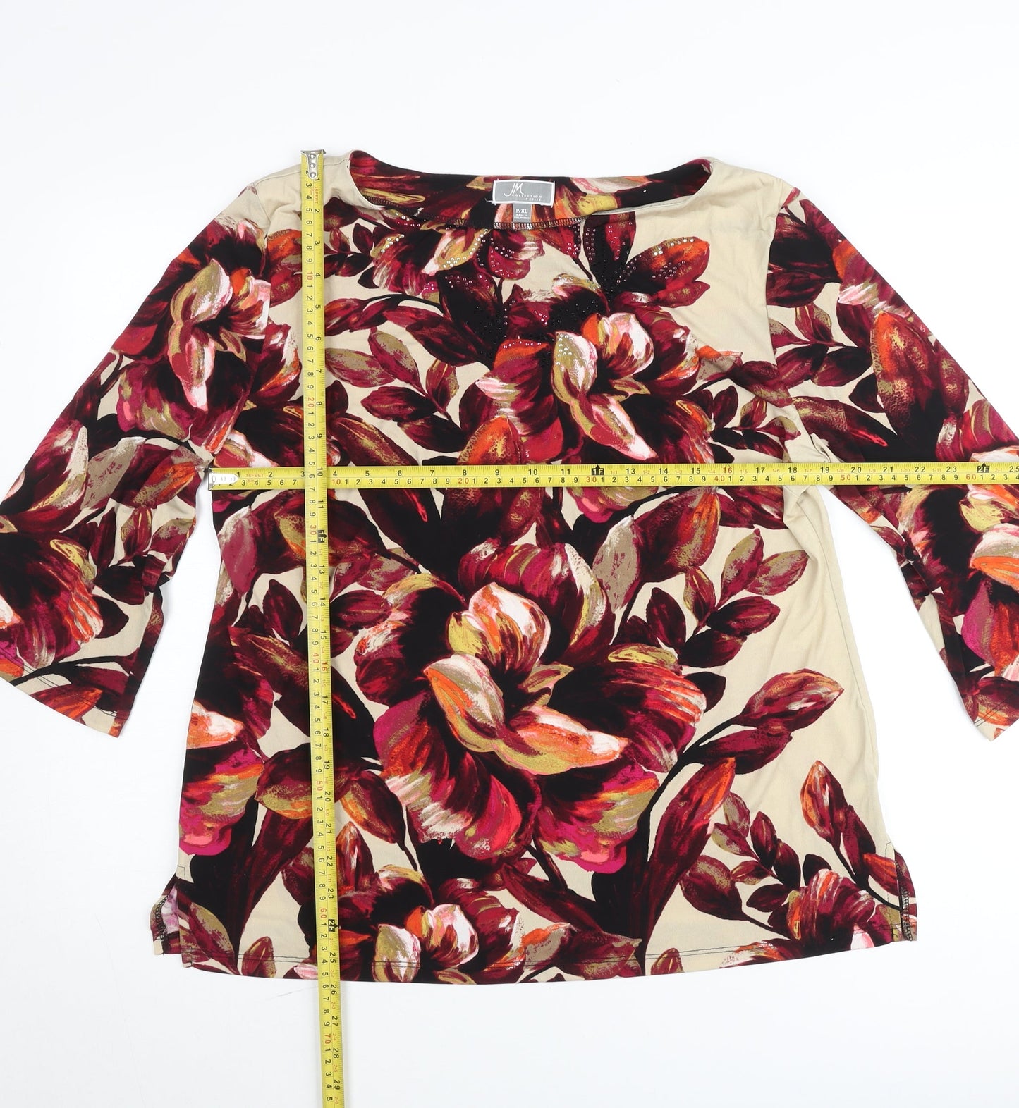 JM Collection Petite Women's Beige Floral 3/4 Sleeve Tunic Blouse XL