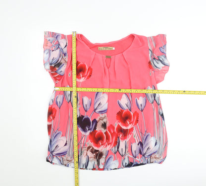 Pala D’Oro Women’s Pink Floral Chiffon Tunic Blouse Size L