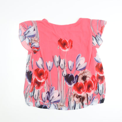 Pala D’Oro Women’s Pink Floral Chiffon Tunic Blouse Size L