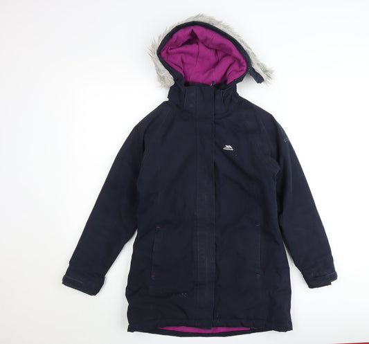Trespass Girls Black Hooded Waterproof Parka Coat 9-10 Years Winter Warm
